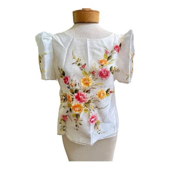 Raffaella Vintage Hand-Painted Floral Sheer Blouse size M - Picture 1 of 6